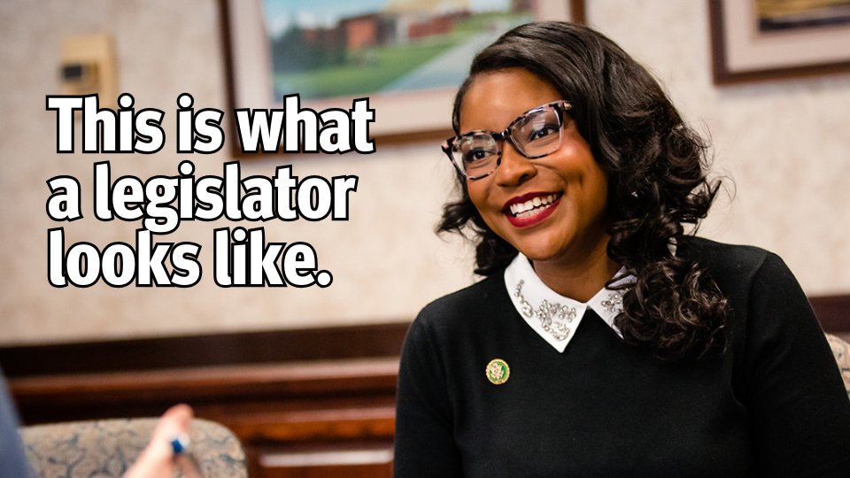 This is what a legislator looks like. Pictured: Ohio State Representative Emilia Sykes (Black woman with black, white collared shirt and black glasses)