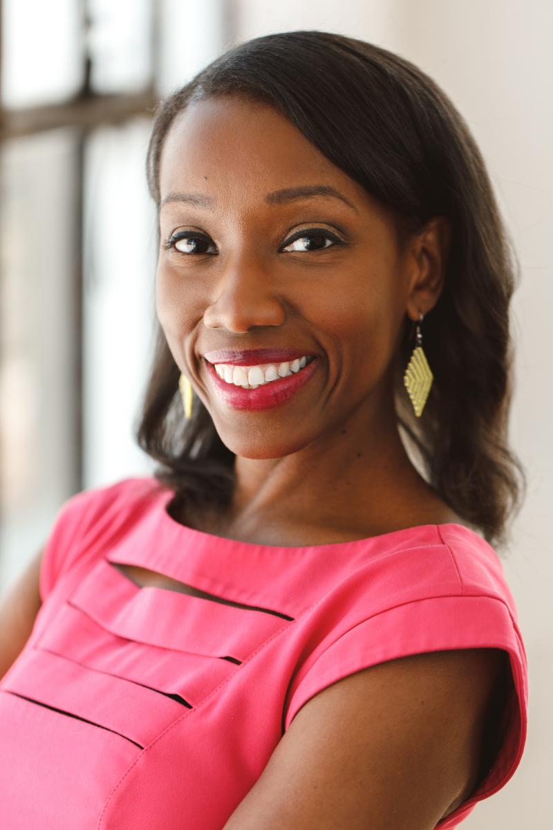 Tara Dowdell in a pink dress