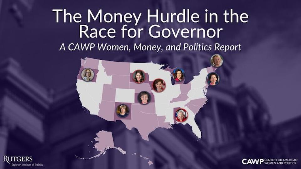 title of report with a map of the U.S., states that have had a woman governor are highlighted