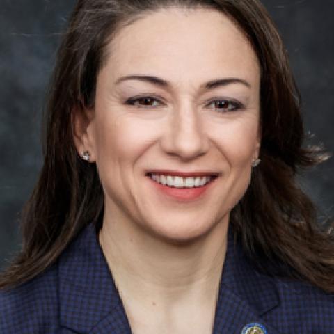 Headshot of Assemblywoman Aura K Dunn against a grey backdrop