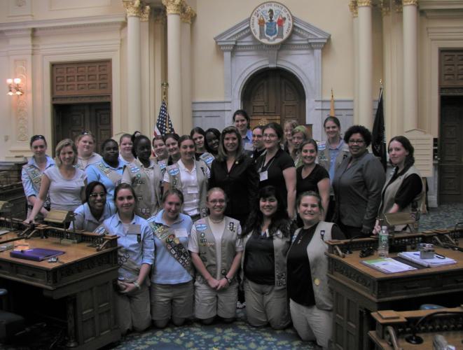 NJ Assemblywoman Nellie Pou with the Girl Scouts at the State House, Trenton.