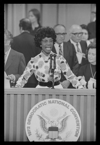 Shirley Chisholm thanking delegates at the Democratic National Convention in 1972