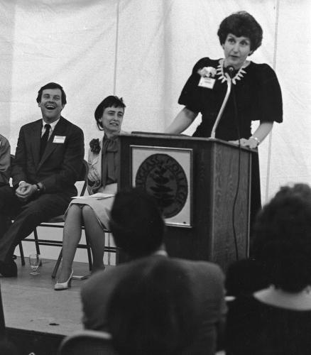 Ruth B. Mandel speaking at podium