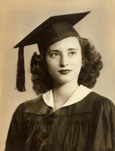 Phyllis in graduation cap and gown
