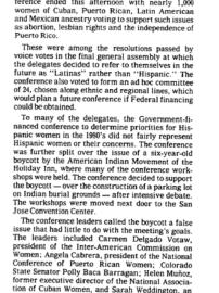 A newspaper clipping of a New York Times article on the first National Hispanic Feminist Conference