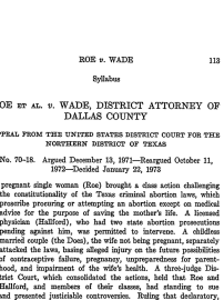 The first page of Roe versus Wade